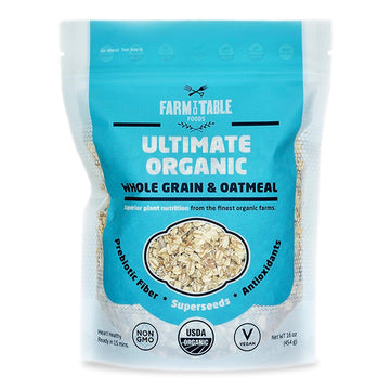 Farm To Table Foods Ultimate Organic Whole Grain Oatmeal - High Protein  Plant Based  Non-Gmo - 1 Pack (16 Oz. Bag)