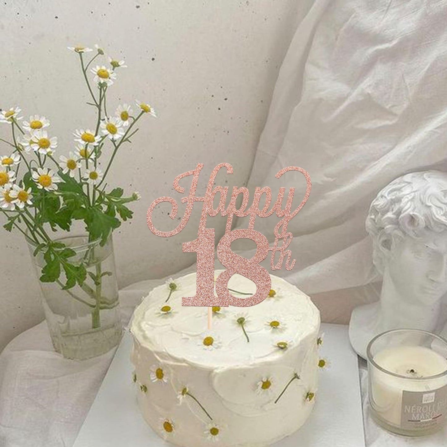 YCTHUNFISH 18th Birthday Cake Topper Black Glitter Number 18 Rose Gold Bamboo Decoration