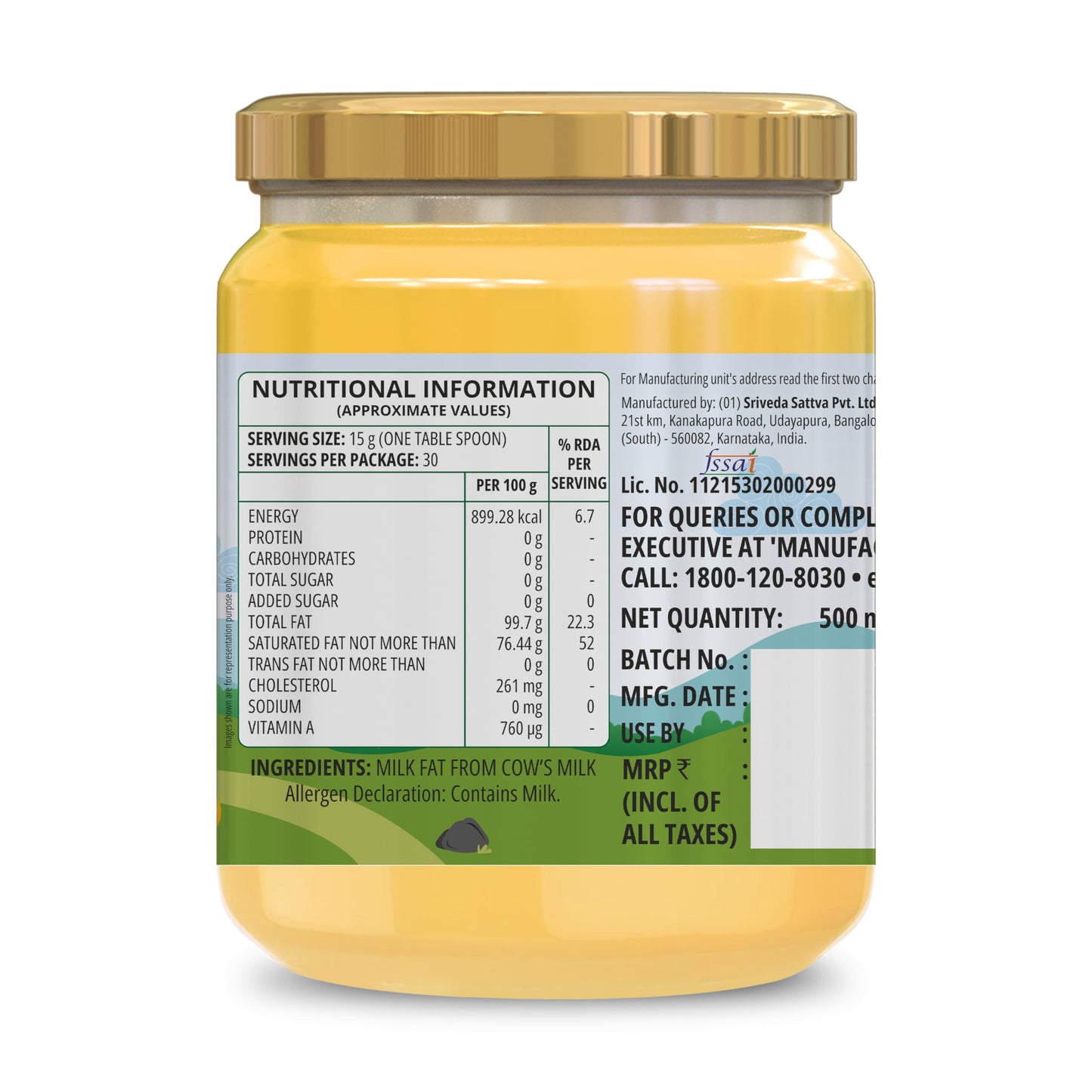 Sri Sri Tattva Shuddhta Ka Naam - A2 Ghee 500 Ml - Organic A2 Desi Ghee For Better Digestion And Immunity