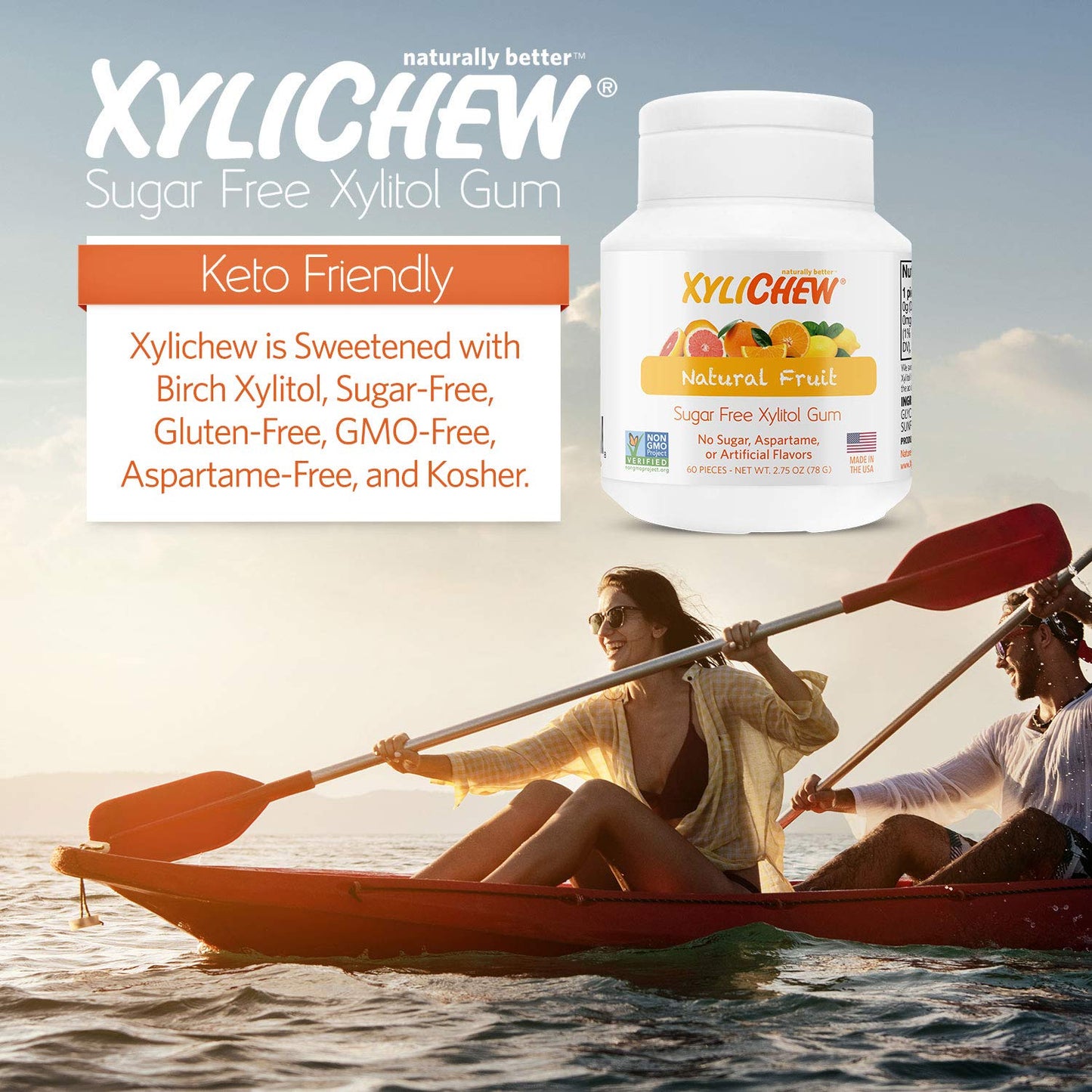 Xylichew Xylitol Chewing Gum - Sugar Free, Non GMO, Gluten Free - 240 Count (60 Count Pack of 4)