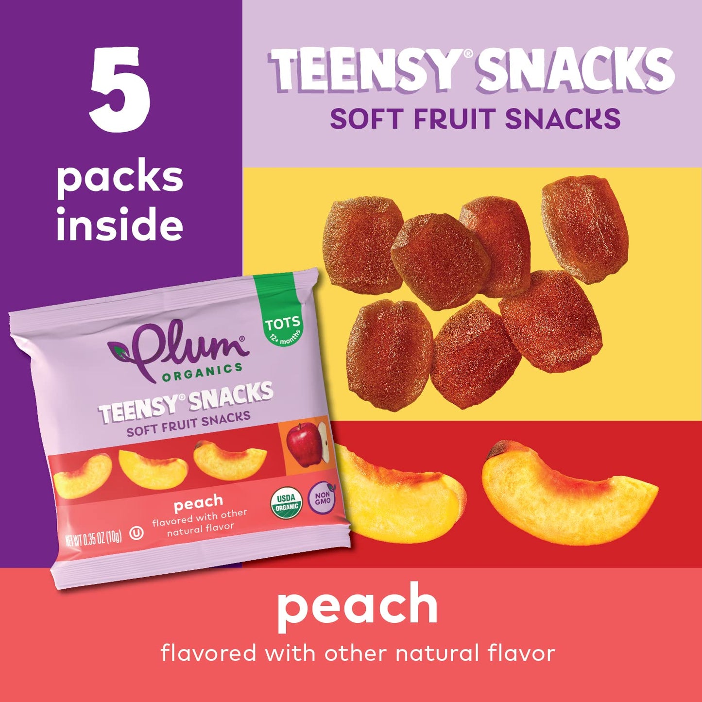 Plum Organics Teensy Snacks Soft Fruit Snacks - Peach - 0.35 Oz Bags (Pack Of 40) - Organic Toddler Food Fruit Snacks
