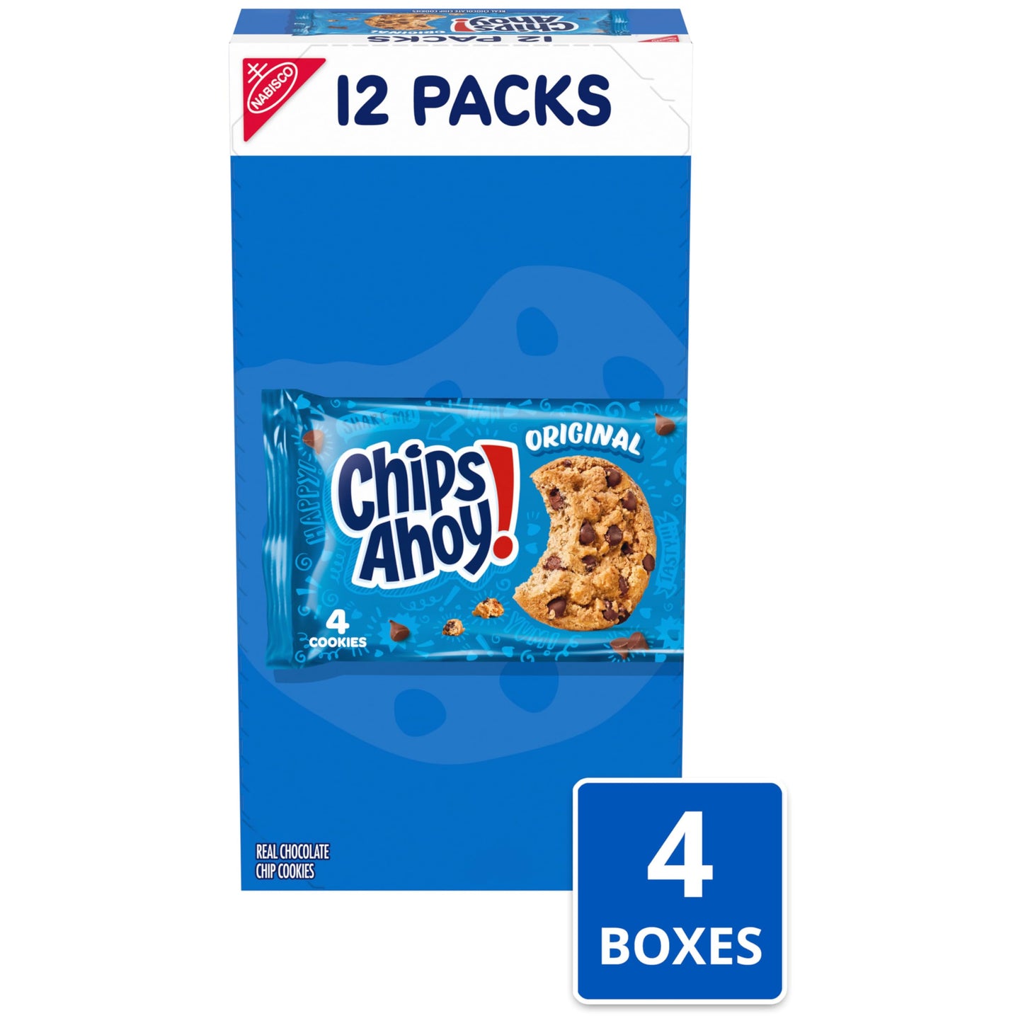 Chips Ahoy! Original Chocolate Chip Cookies, 48 Snack Packs (4 Cookies Per Pack, 4 Boxes)