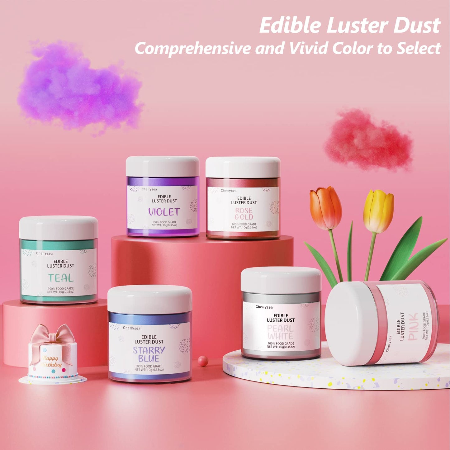 Pink Edible Luster Dust 10 Grams, Food Grade Cake Luster Dust Tasteless Dessert Dusting Powders For Baking Cherrysea Food Colori