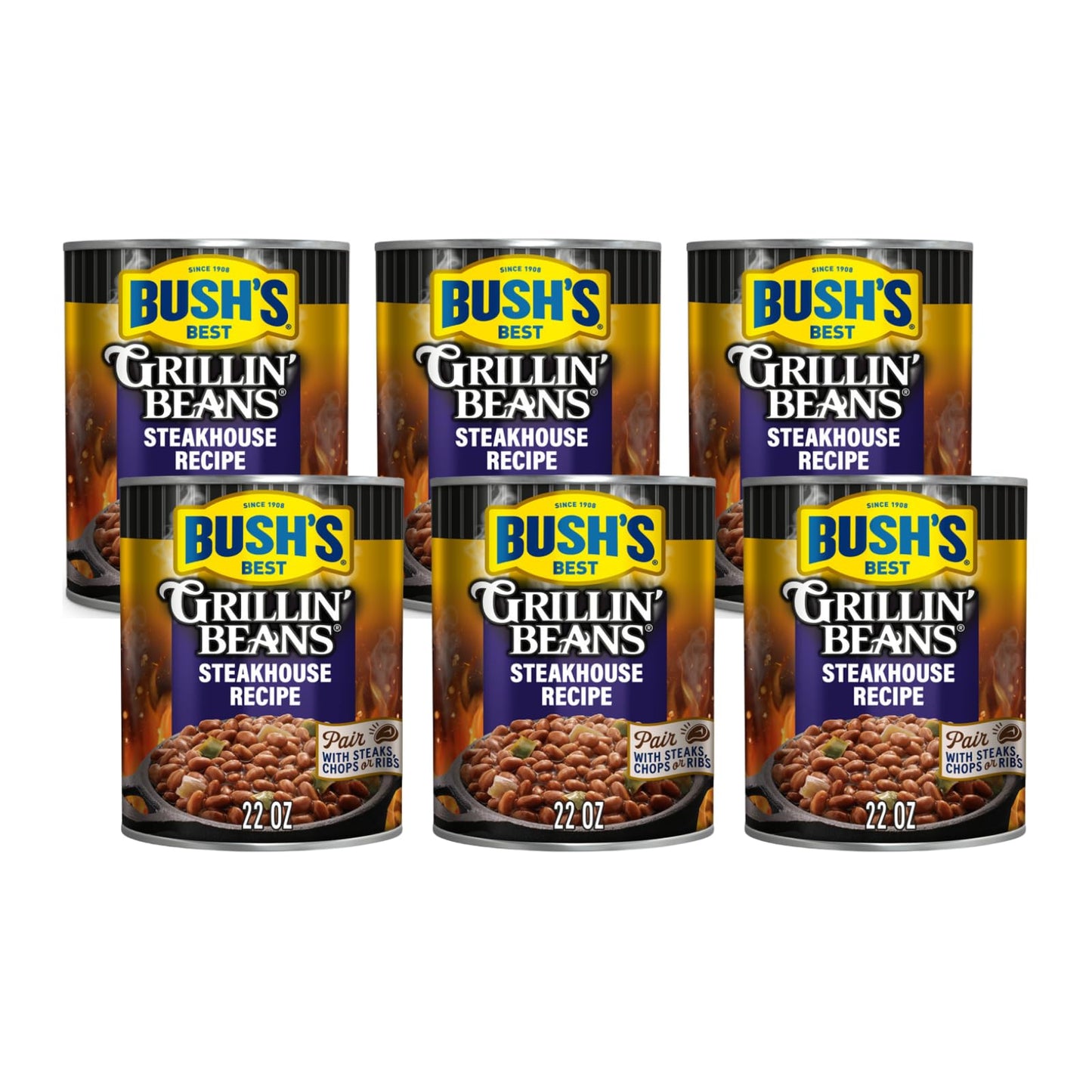 Bush's Steakhouse Recipe Grillin' Beans, 22 Oz (Pack of 6)