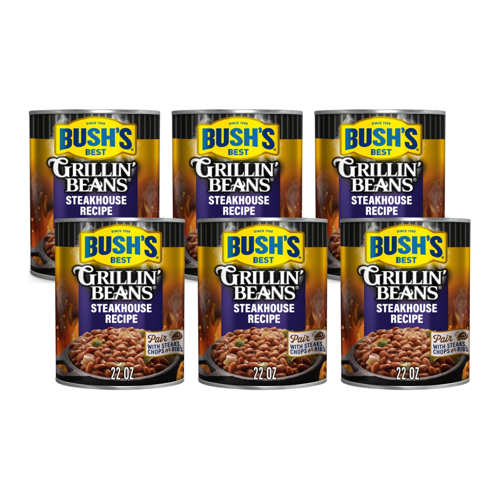 Bush's Steakhouse Recipe Grillin' Beans, 22 Oz (Pack of 6)