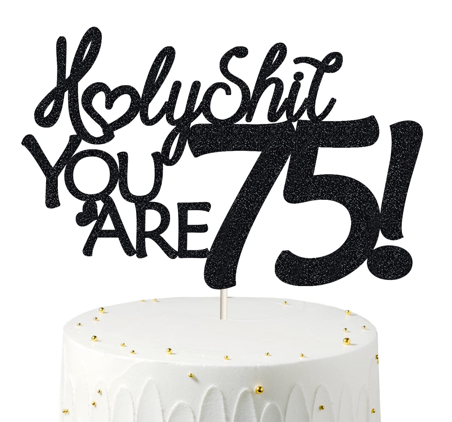 Veegood 75th Birthday Cake Topper - Black Glitter, Funny Design, Glitter Card Material, Model T69