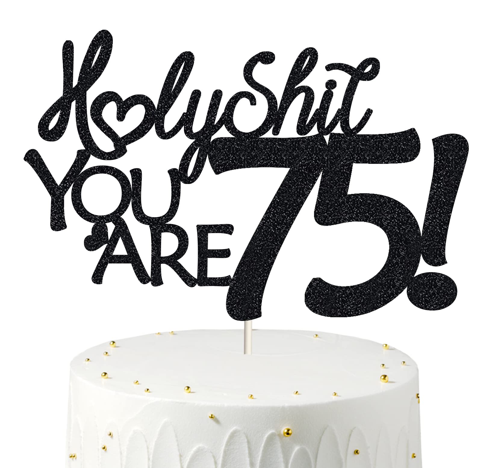 Veegood 75th Birthday Cake Topper - Black Glitter, Funny Design, Glitter Card Material, Model T69