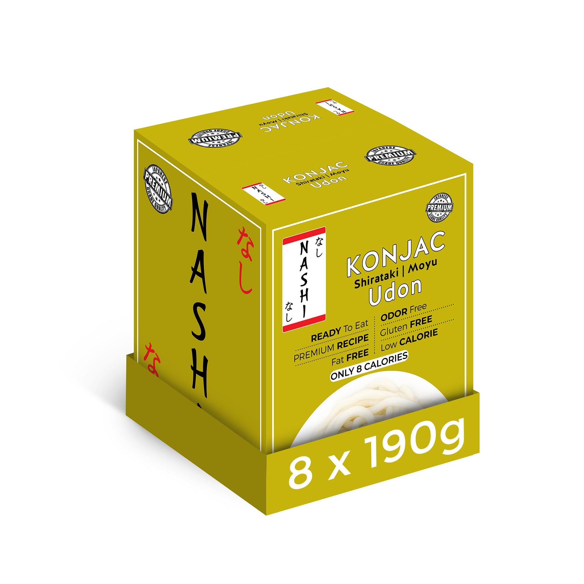 Nashi Shirataki Konjac Premium Udon Noodles (8x190g) - Glucomannan Premium Recipe, Keto-Friendly | Low-Calorie, Zero-Carb, Vegan