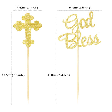 Ercadio Cupcake Toppers Gold Glitter 24 Pack for Baby Baptism Party Decorations, Small, Paper