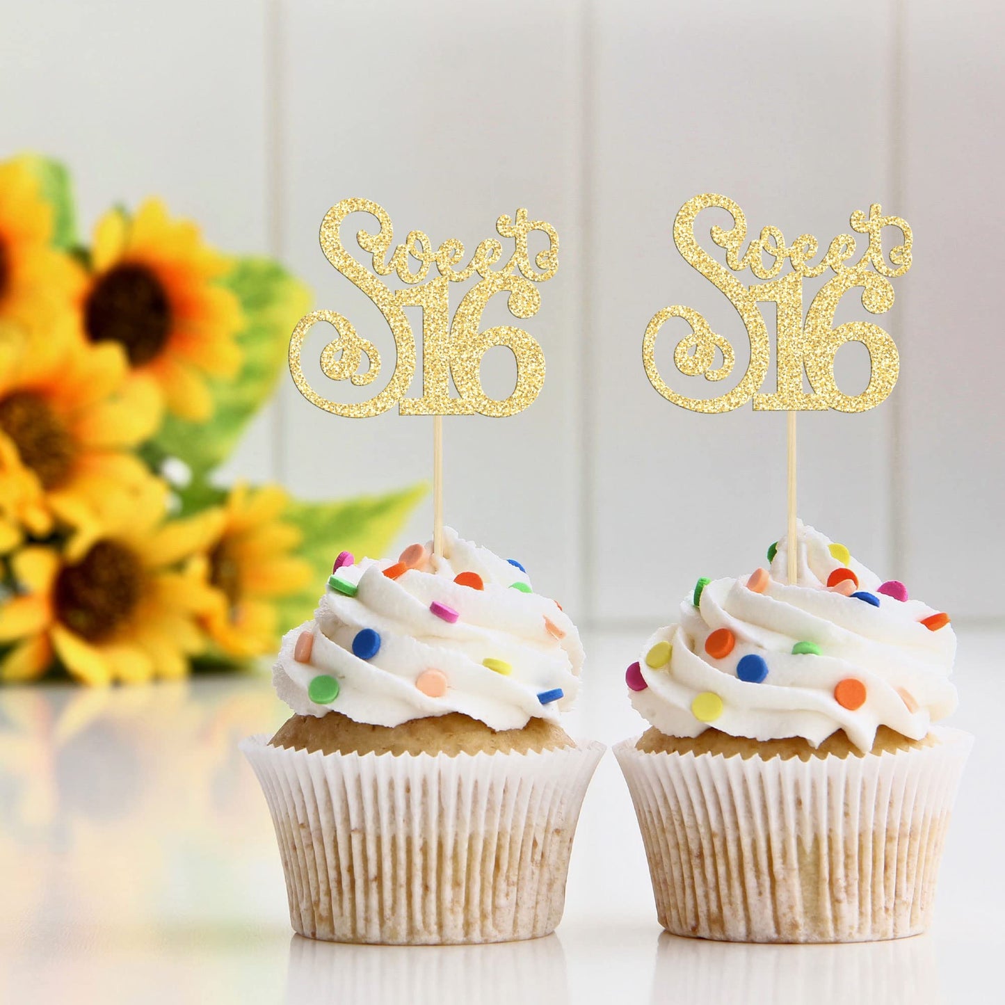 Gyufise Cupcake Toppers 24 Pack Glitter Happy 16th Birthday Decorations Gold Model ZN0475-4-G