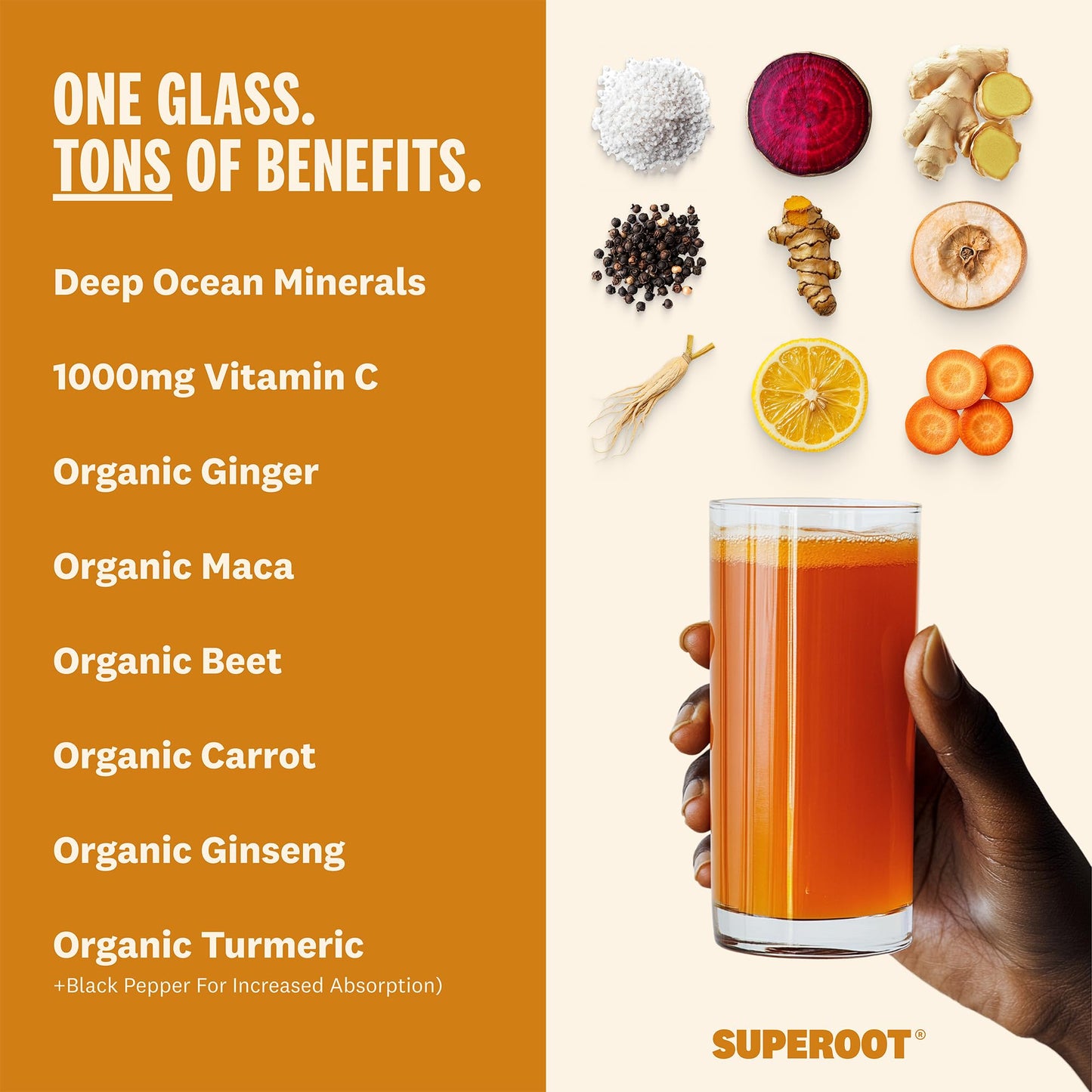 SUPEROOT Organic Ginger Shot & Turmeric Powder - Electrolyte Drink Mix - 30 Servings - 8.47 oz