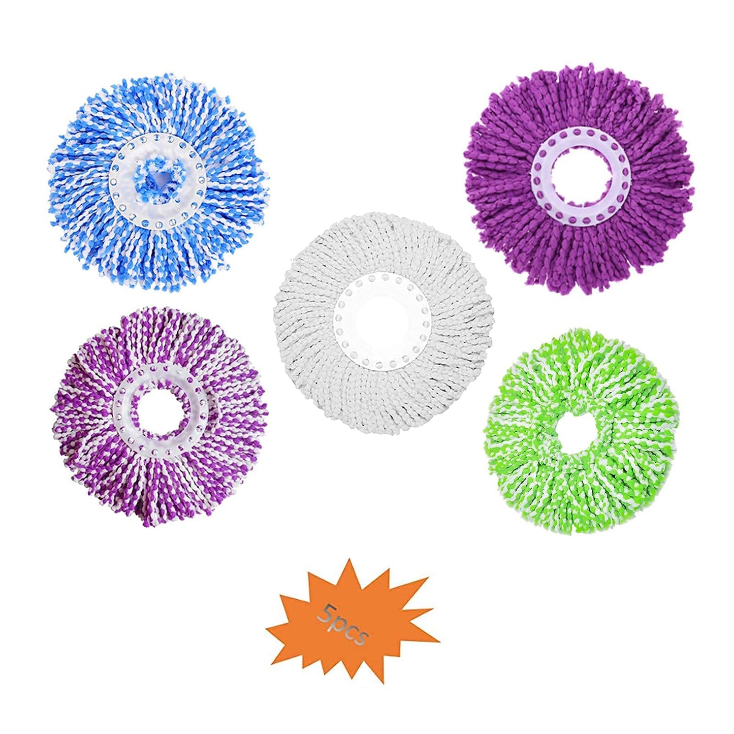 5 Replacement Mop Micro Head Refill For 360 Spin Magic Mop-Microfiber Replacement Mop Head-Round Shape Standard Size