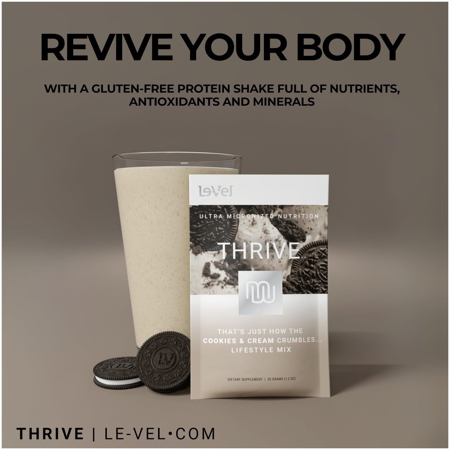 Le-Vel Thrive Protein Shake, Gluten-Free Pea Protein Blend, 16 Packets (35g Each), Cookies & Cream, 1.23 Pound