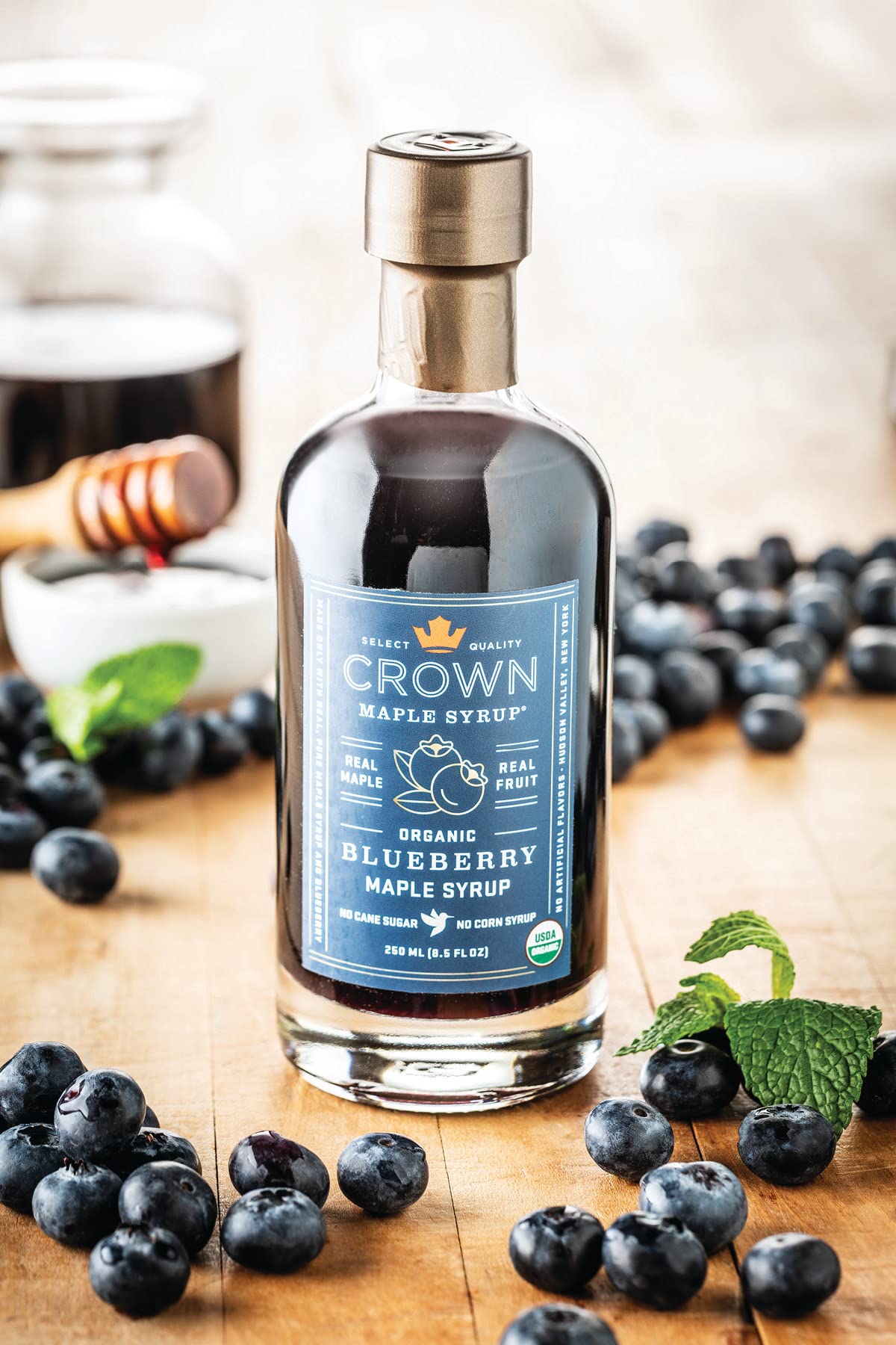 Crown Maple Blueberry Infused Organic Maple Syrup, 100% Pure, Gluten Free, 8.5 Fl Oz (Pack of 6)