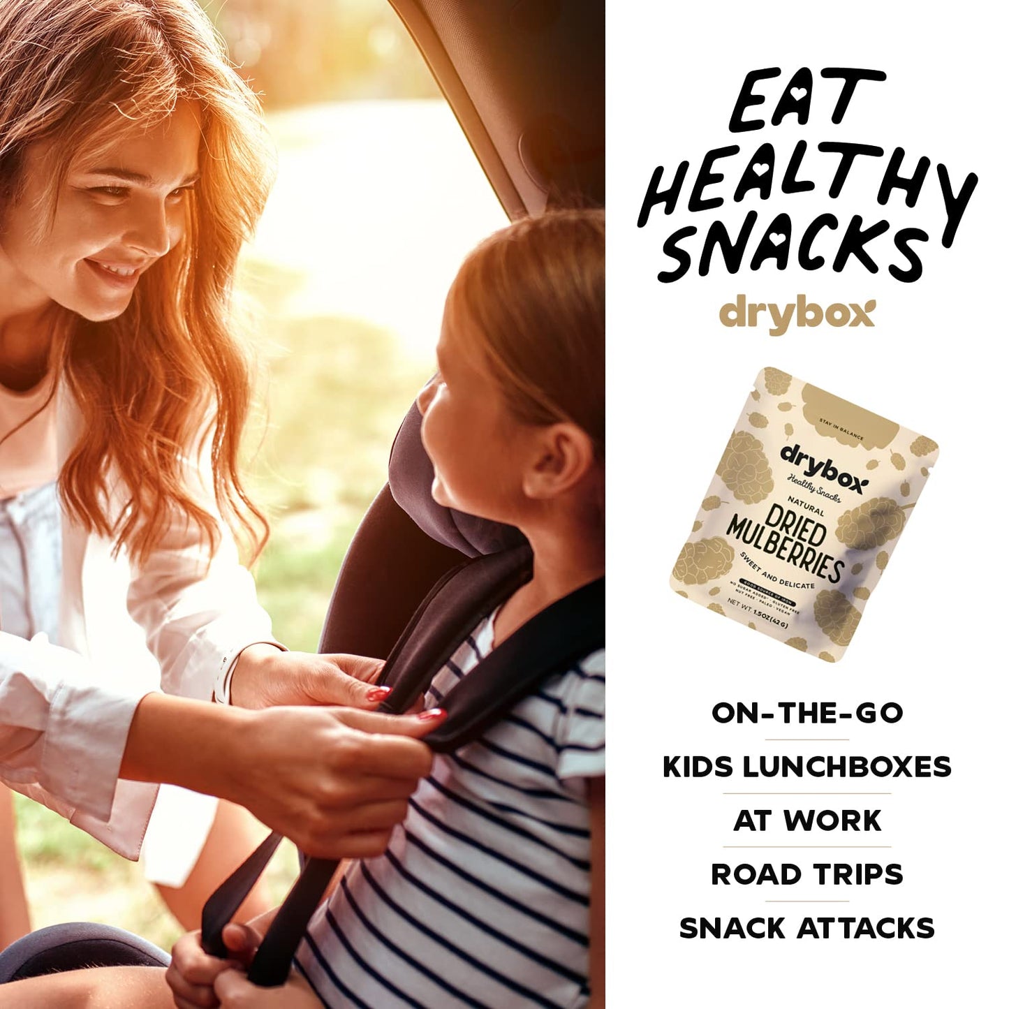 Drybox Dried White Mulberries 10 Snack Pack No Sugar Added, Non-Gmo, Gluten Free - Natural Mediterranean Dried Fruit | 1.5 Oz Pe