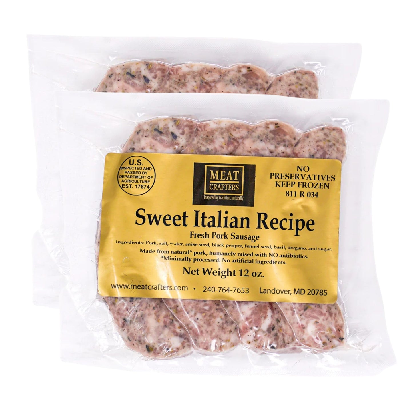 MeatCrafters Sweet Italian Pork Sausage, Minimally Processed, No Artificial Ingredients, 12oz (2-Pack, 8 Total Links)