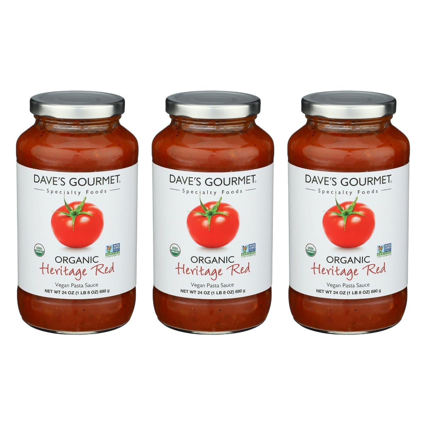 Dave's Gourmet Organic Heritage Red Tomato Pasta Sauce Vegan and Gluten Free 24 oz jar- 3 Jar Pack