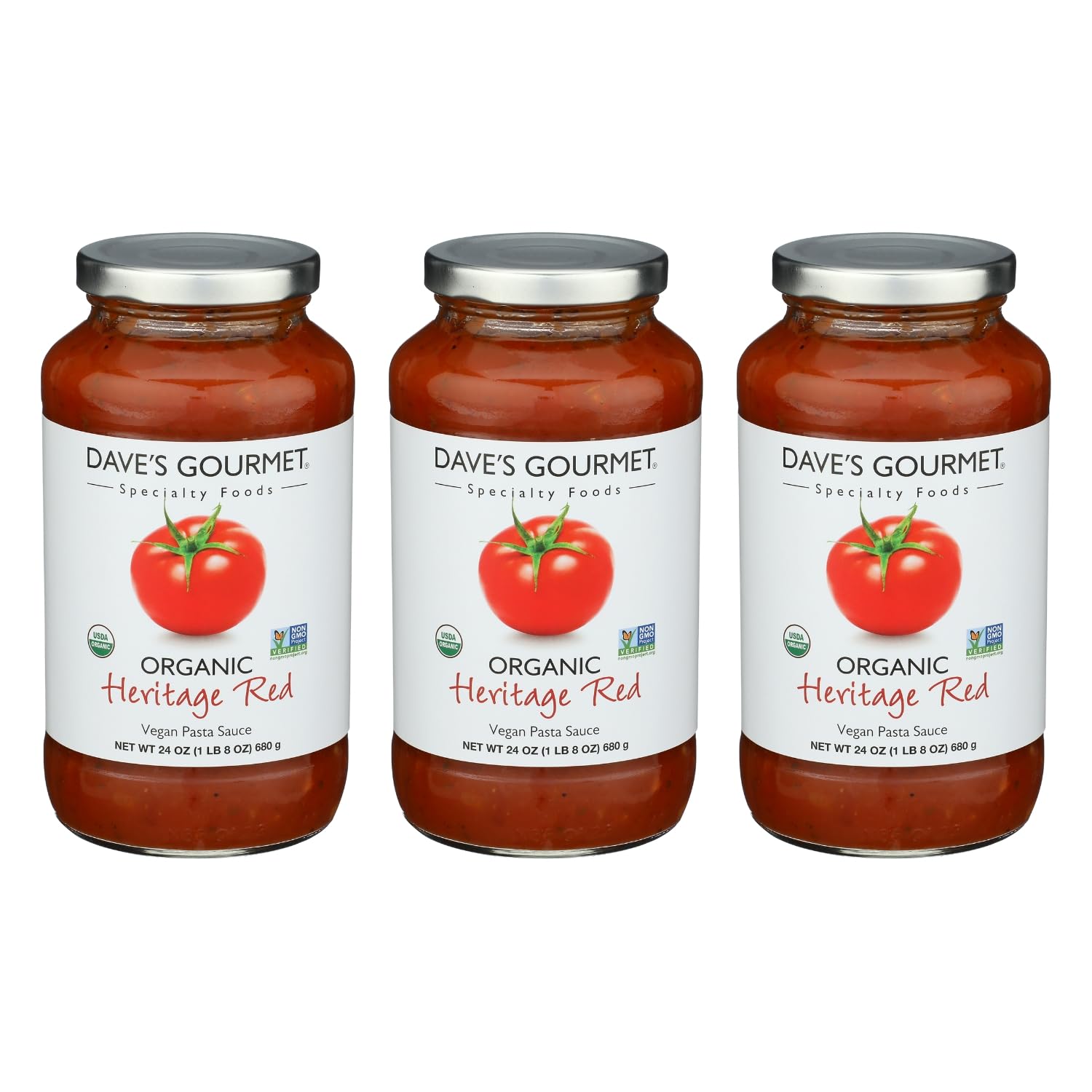 Dave's Gourmet Organic Heritage Red Tomato Pasta Sauce Vegan and Gluten Free 24 oz jar- 3 Jar Pack