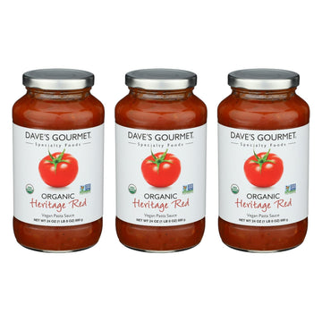 Dave's Gourmet Organic Heritage Red Tomato Pasta Sauce Vegan and Gluten Free 24 oz jar- 3 Jar Pack