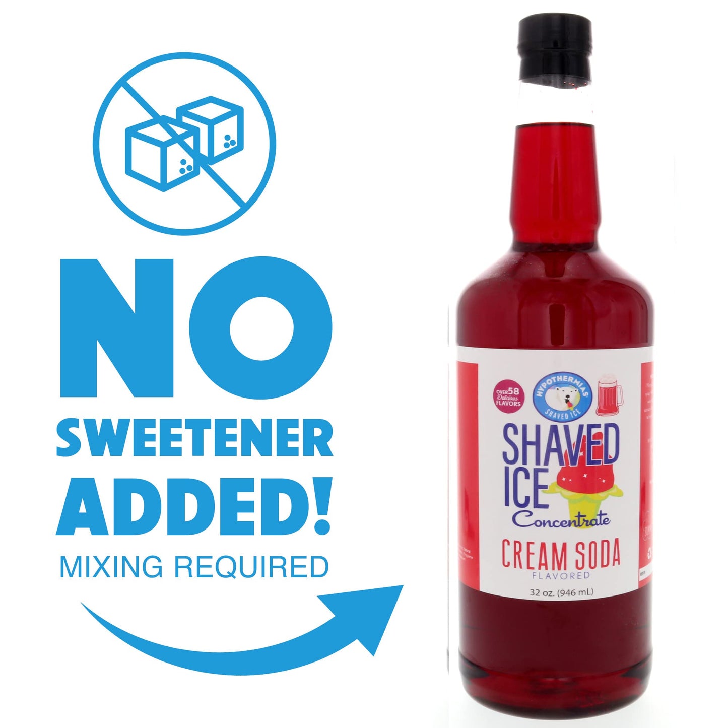 Hypothermias Shaved Ice Syrup Concentrate - Red Cream Soda - 32 Fl Oz (Makes 8 Gallons) - Unsweetened, Add Sweetener and Water