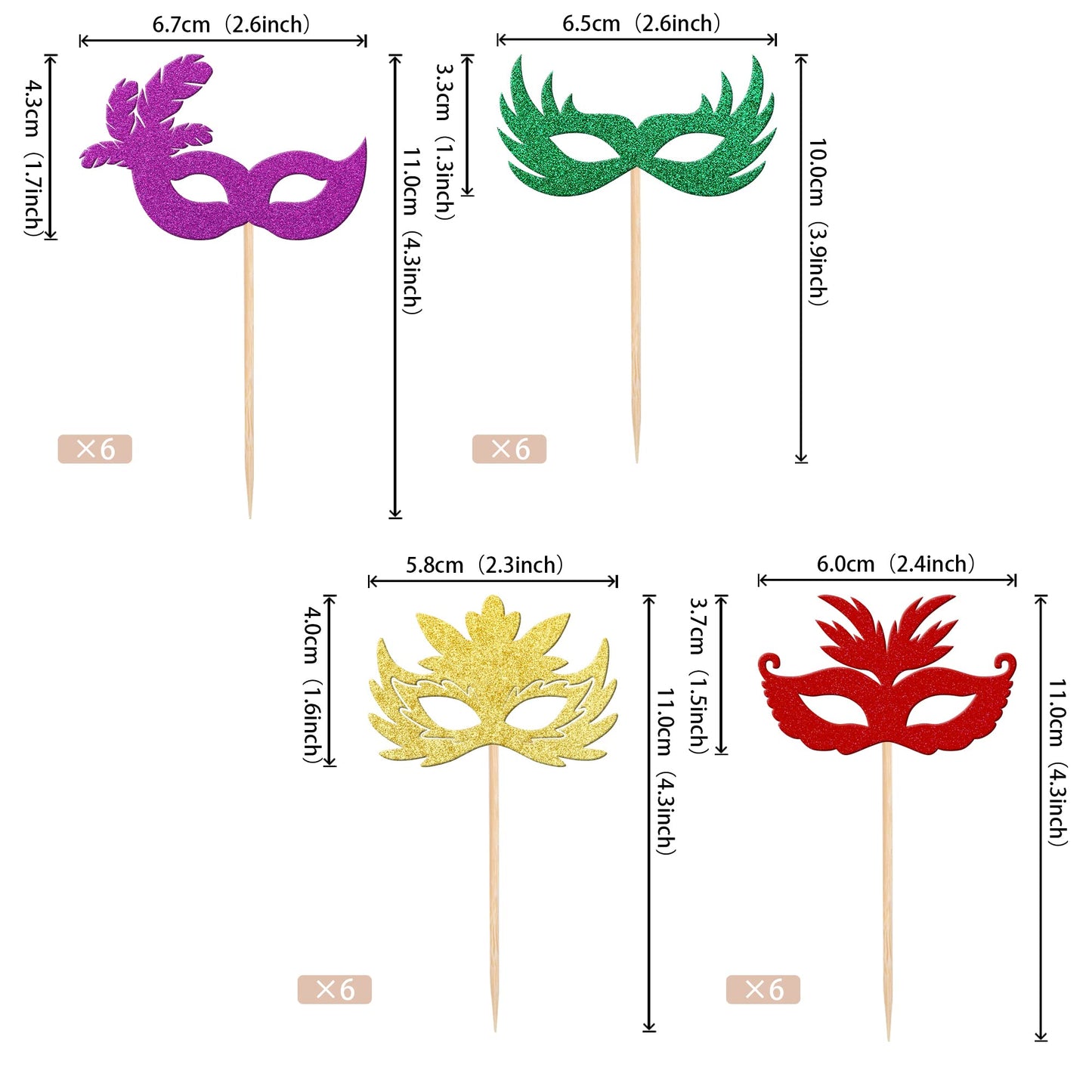 Rssta i Masquerade Masks Cupcake Toppers 36 Pack Glitter Multicolor Paper Model XM247