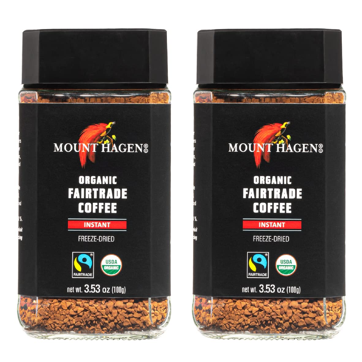 Mount Hagen Organic Freeze Dried Instant Coffee - 2 Pack, Medium Roast Arabica, 3.53oz Jars, Eco-friendly, Fair-Trade