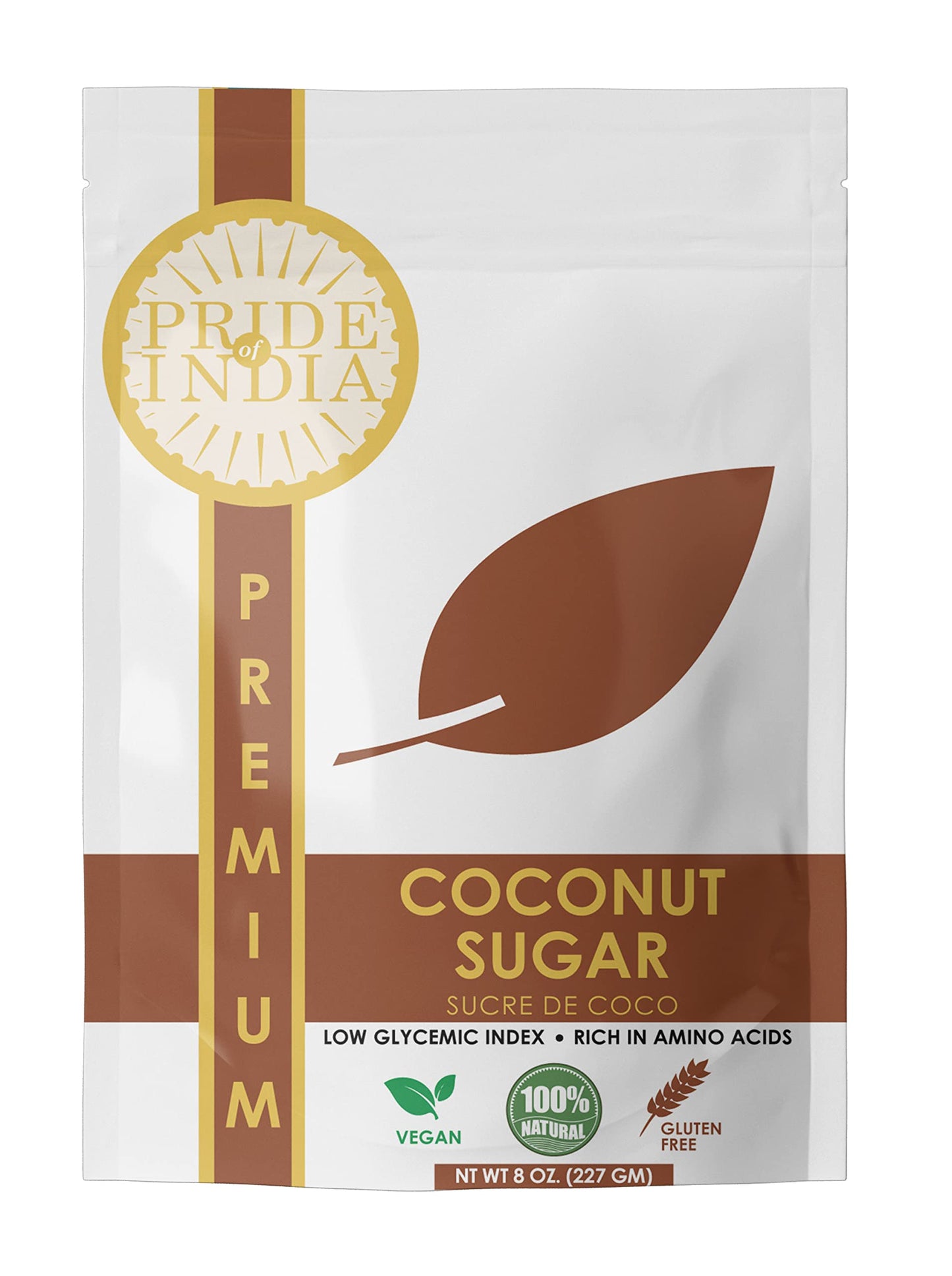 Pride Of India Coconut Sugar - Gourmet Grade, Gluten-Free, 8 oz Resealable Pouch