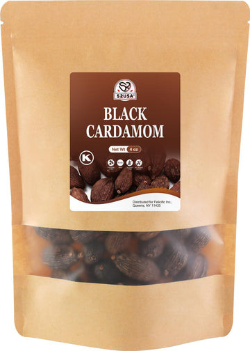 52USA Black Cardamom Pods, 4oz in Kraft Bag, NON GMO Verified, Black Cardamom Seeds - 100% Pure, Aromatic & Natural, Whole Carda