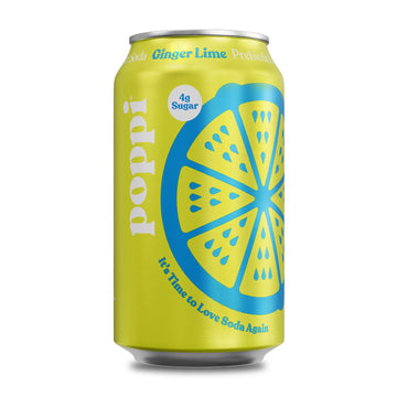 poppi Sparkling Prebiotic Soda with Apple Cider Vinegar, Ginger Lime Flavor, 12 Fl Oz, Pack of 12