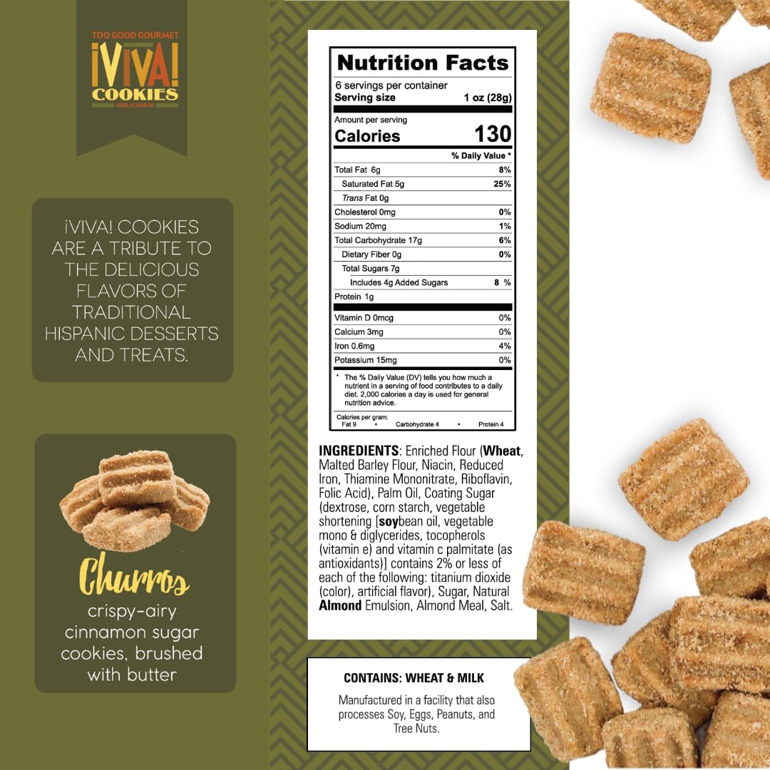 Too Good Gourmet Churros Cookies, 3 Pack Crispy-Airy Cinnamon Sugar Cookies (Pack Of 3, 6Oz Box)