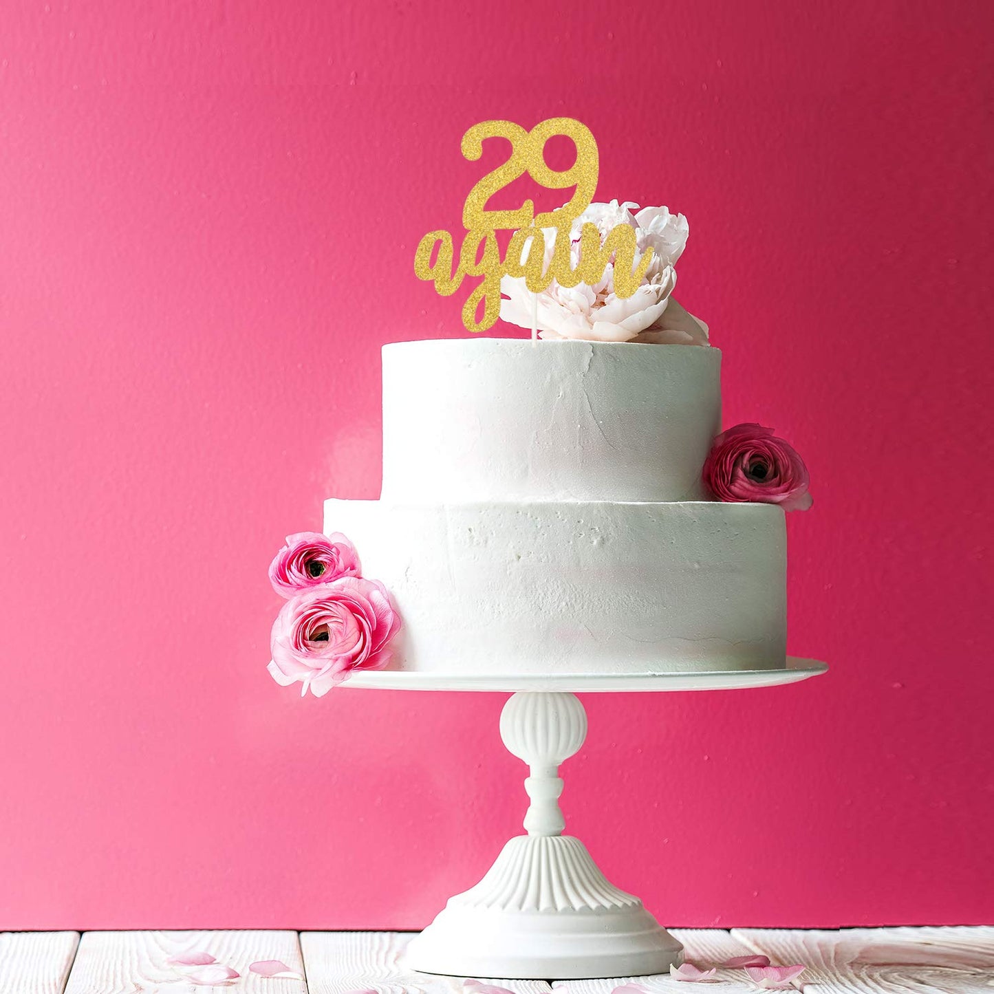 29 Again Cake Topper, Happy 30th Birthday Sign,Dirty Thirty Cake Topper,Hello 30 Party Decorations (Double Sided Gold Glitter)
