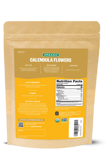 FGO Organic Calendula Flowers, Whole Calendula Officinalis, 16oz Resealable Pouch, Imported from Egypt, 1 Pound (Pack of 1)