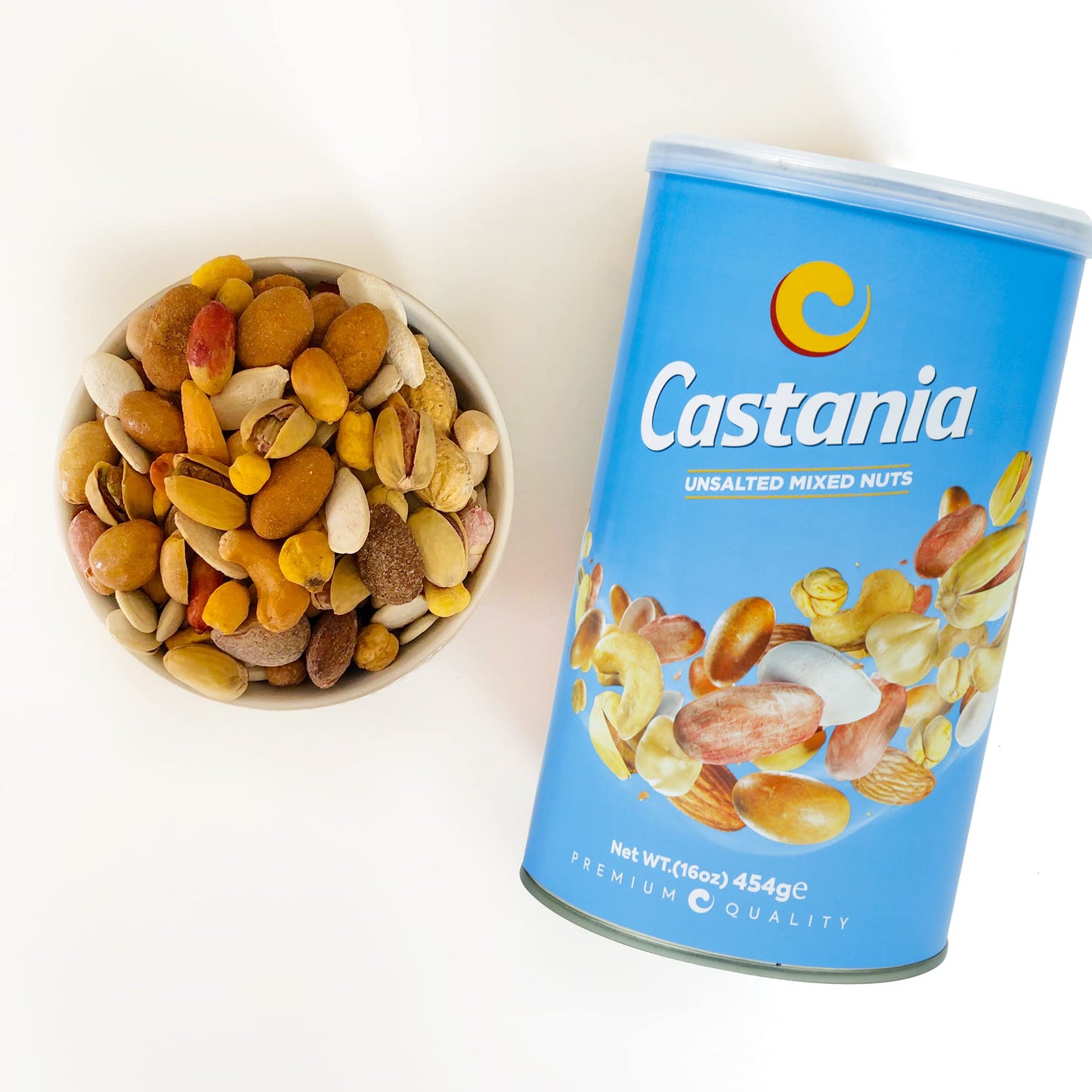 Castania Lebanese Nuts, Low Salt Mix, Pistachios, Almonds, Cashews, Hazelnuts, Peanuts, Pumpkin Seeds, And Chickpeas 16Oz