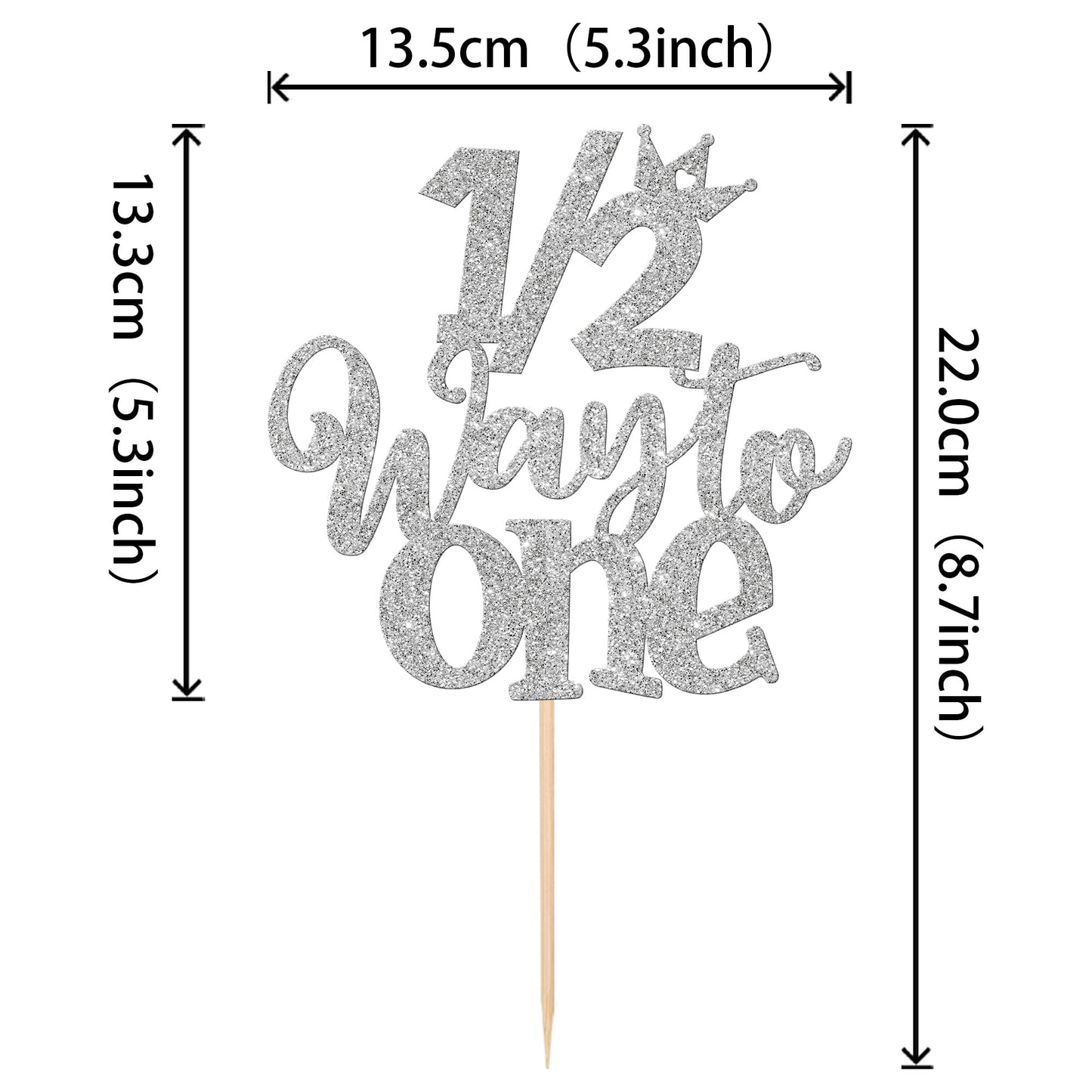 ZHUOWEISM Cake Topper Glitter Half Way to Go Decoration for 6 Months Birthday, Silver, Paper