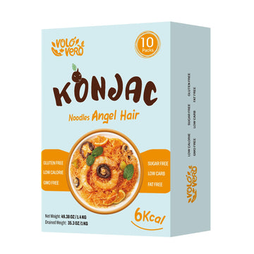 VOLO VERO Konjac Noodles, 10 Pack Low Carb Shiratak Angel Hair Pasta, Keto, Vegan, Gluten-Free, Sugar-Free, Low Calorie, Low GI,
