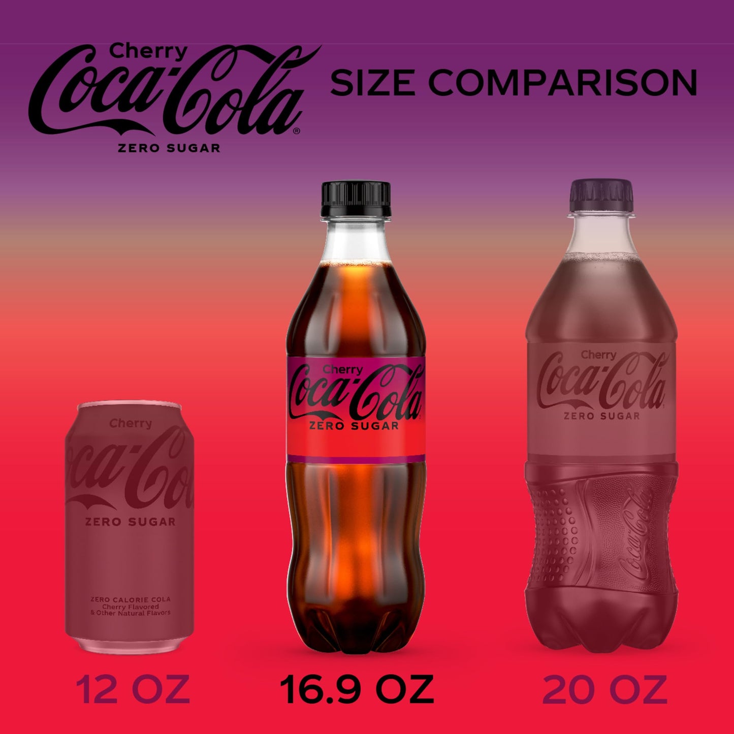 Coke Zero Cherry Diet Soda, 16.9 fl oz, Pack of 6, Model 049000075946