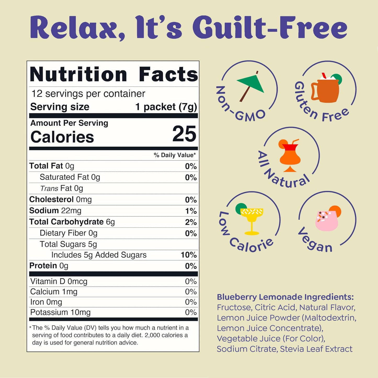 Craftmix Blueberry Lemonade Mix, 12 Packets, Easy Powder Drink With Real Fruit, Low-Sugar, Vegan, Low-Carb, Non-Gmo, Dairy-Free, Gluten-Free, Flavored Water Enhancer, On-The-Go Water Flavoring Packets