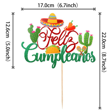1 Pcs Spanish Feliz Cumpleanos Cake Topper Glitter Sombrero Cactus Mexican Fiesta Happy Birthday Cake Pick For Mexican Fiesta Th