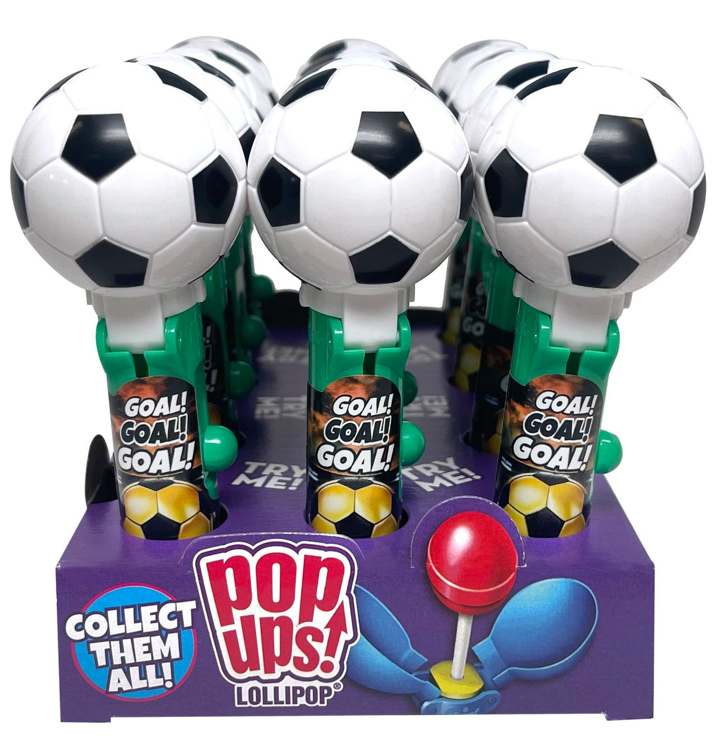 Pop Ups! Soccer Ball Lollipop Holder - 12 Lollipops with Cases - Individually Wrapped Candy Party Favors for Halloween - Soccer