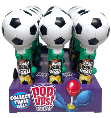 Pop Ups! Soccer Ball Lollipop Holder - 12 Lollipops with Cases - Individually Wrapped Candy Party Favors for Halloween - Soccer