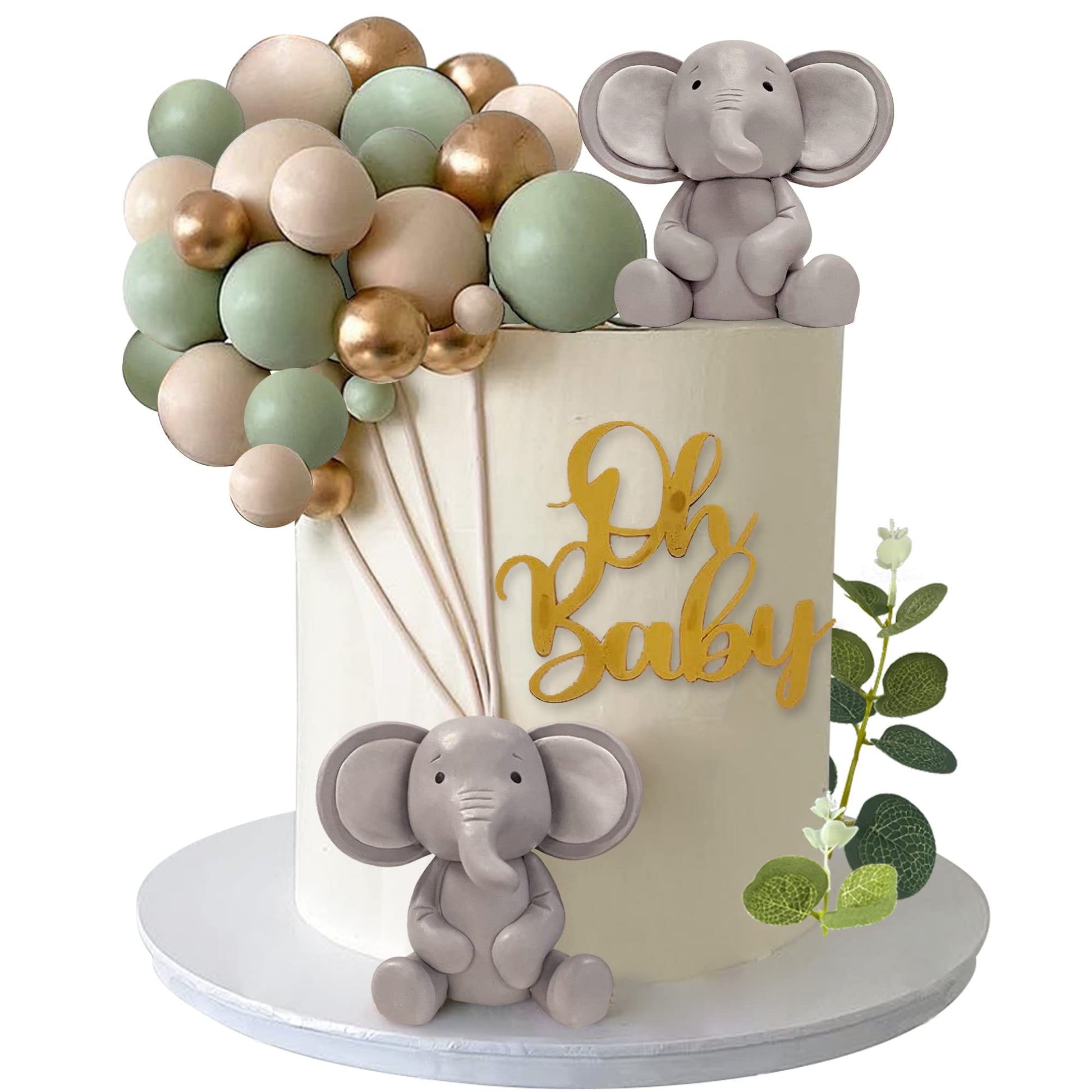 26 Pcs Elephant Cake Decoration Pearl Balls Cake Picks Eucalyptus Leaves Decoration Elephant Baby Shower Cake Decoration