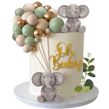 26 Pcs Elephant Cake Decoration Pearl Balls Cake Picks Eucalyptus Leaves Decoration Elephant Baby Shower Cake Decoration