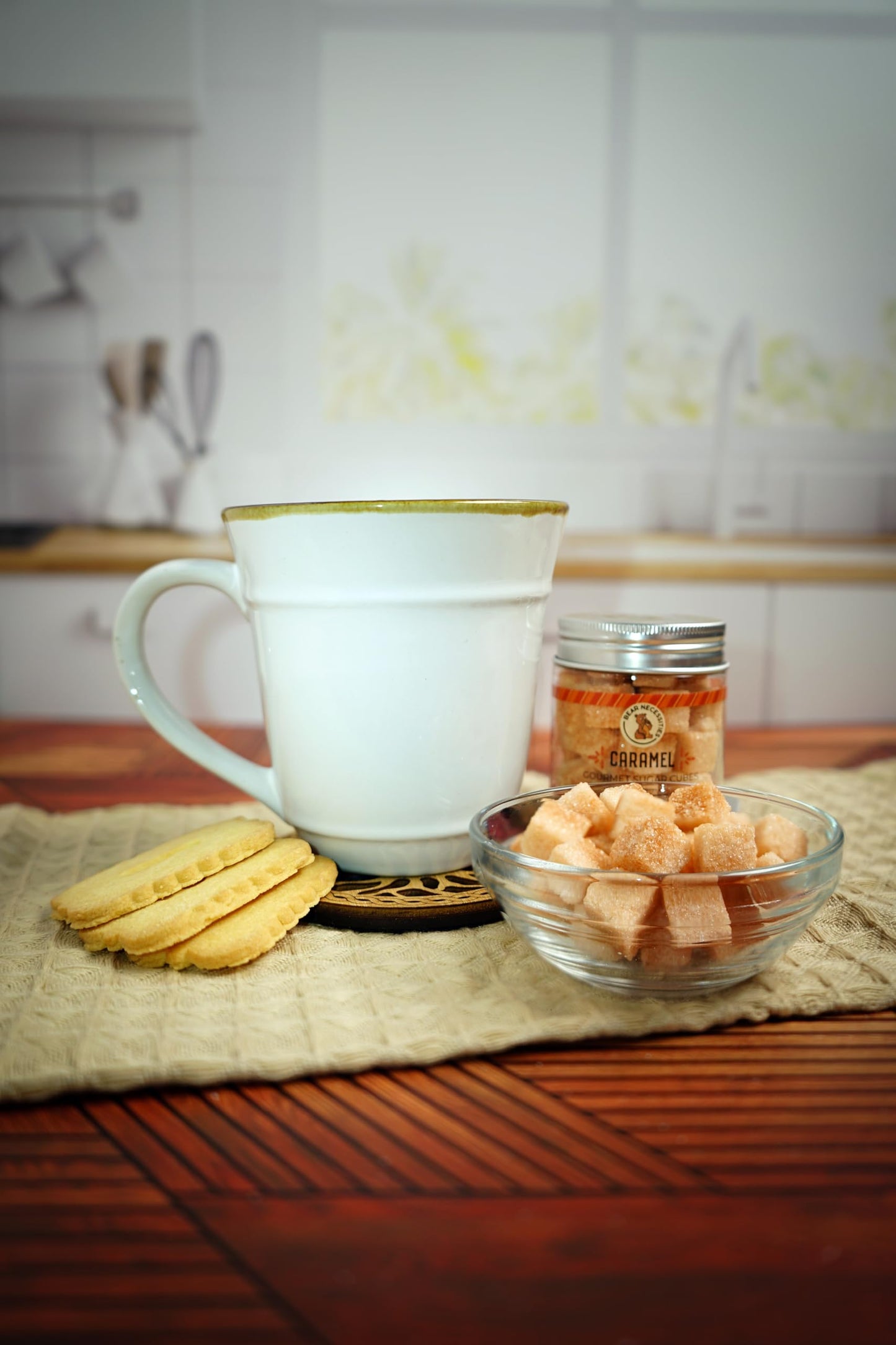 Bear Necessities Gourmet Sugar Cubes – Caramel Infused Sugar Cubes Handcrafted W/Pure Cane Sugar – Perfect For Coffee, Tea & Cocktails – Hostess Gift & Bar Accessory - 70G Jar - About 35 Cubes