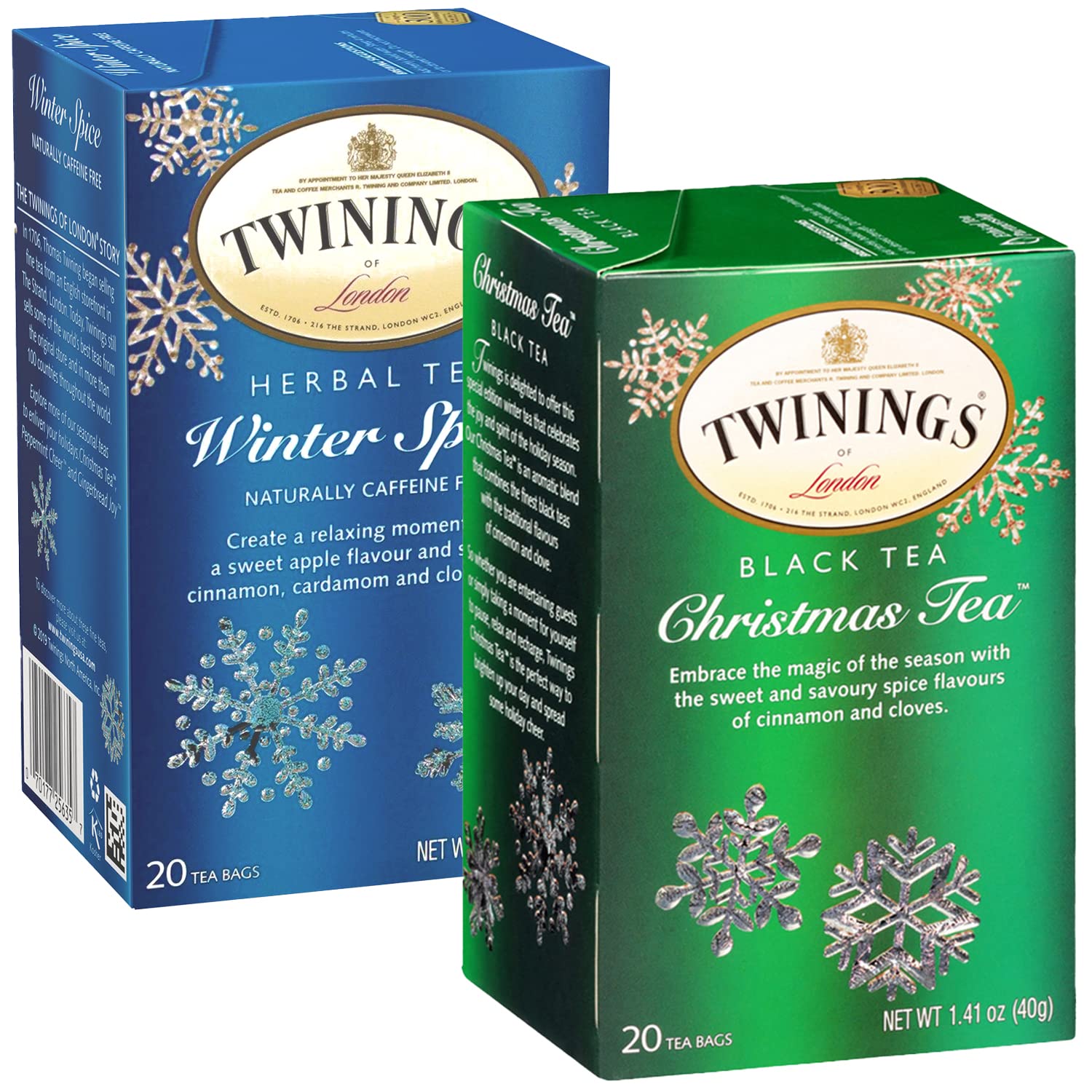 Twinings Holiday Sweet & Spicy Tea Variety Pack – Caffeinated & Caffeine-Free, 20 Bags Each, 2-Pack