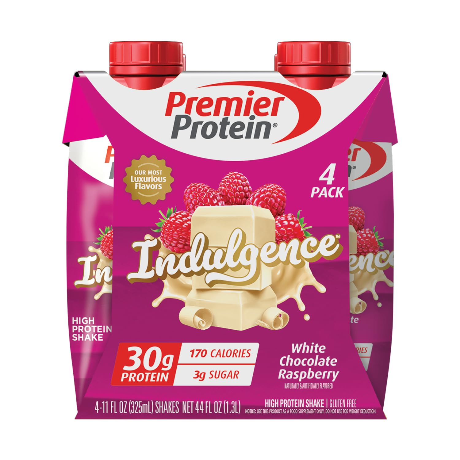 Premier Protein Indulgence Protein Shake  30G Protein  3G Sugar  White Chocolate Raspberry  11 Fl Oz (4 Pack)