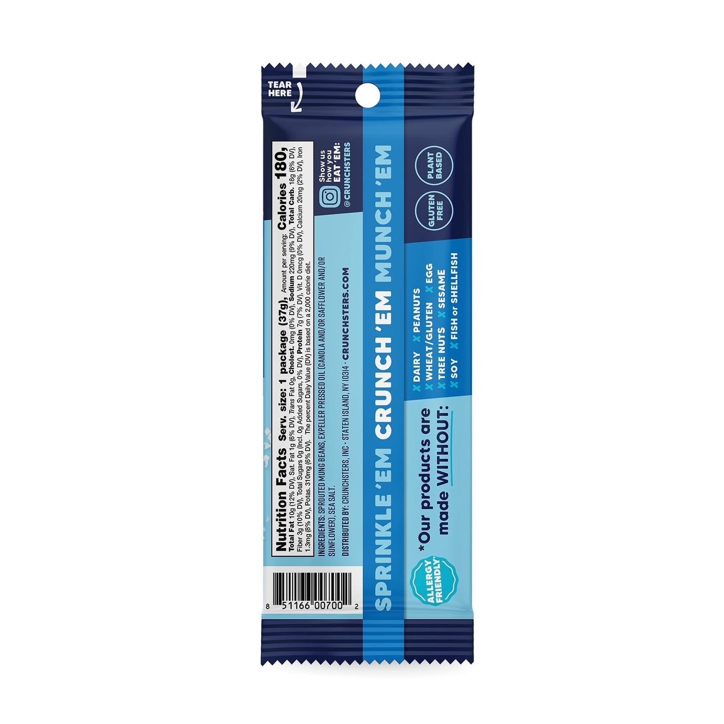 Crunchsters Sprouted Mung Beans, Plant-Based Protein Super-Snack and Salad Topper, Gluten-Free, Nut-Free, Vegan, 7g Protein/Serv