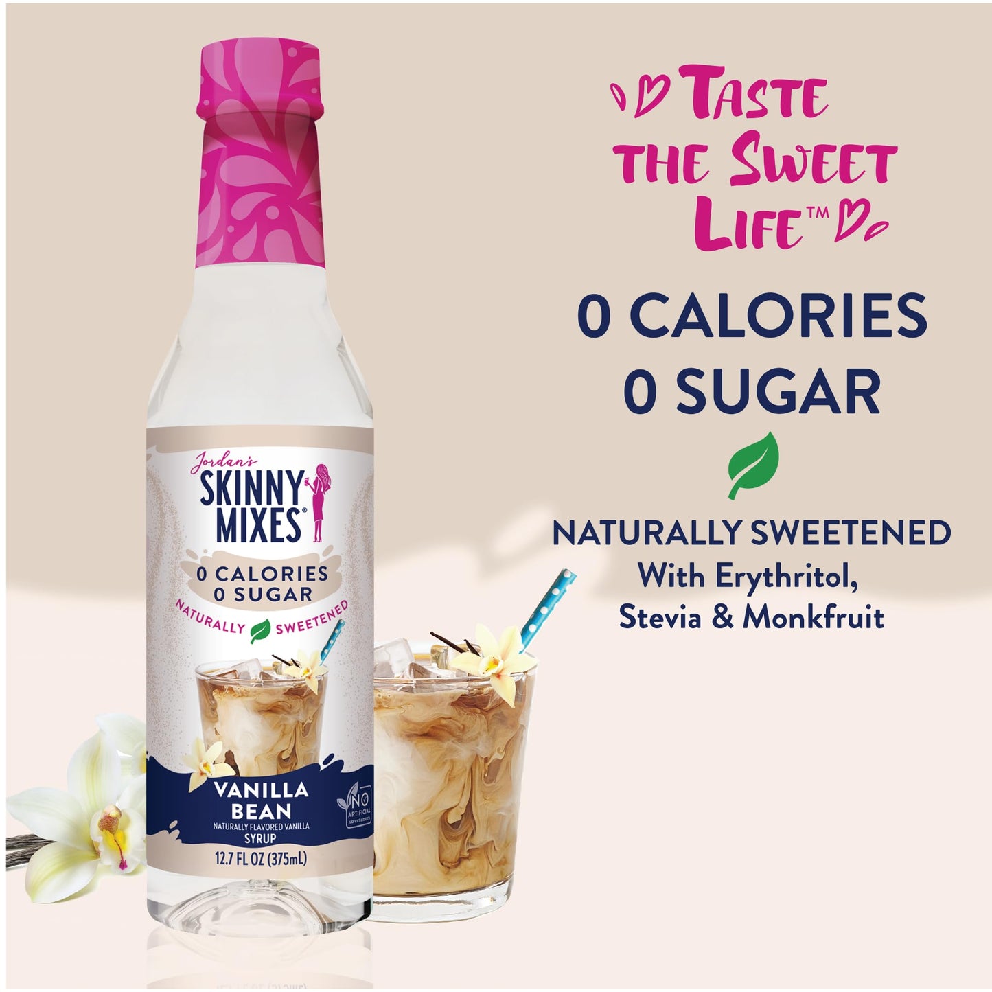 Jordans Skinny Mixes Sugar Free Vanilla Bean Syrup, 12.7 Fl Oz, Zero Sugar and Calorie Flavoring for Drinks