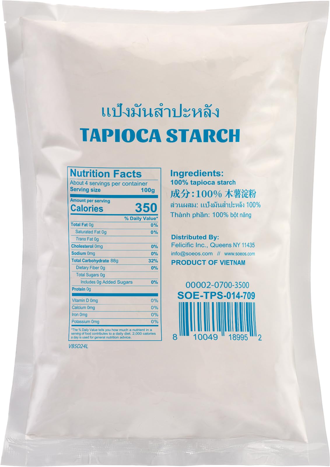 Soeos Tapioca Flour Starch, 14 Ounce, All Natural Tapioca Starch For Baking, Cooking & Boba Pearls, Thickens And Enhances Textur