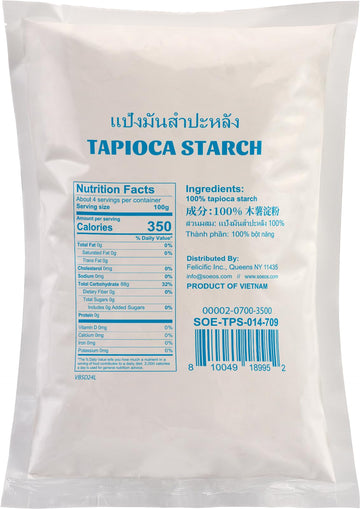 Soeos Tapioca Flour Starch, 14 Ounce, All Natural Tapioca Starch For Baking, Cooking & Boba Pearls, Thickens And Enhances Textur