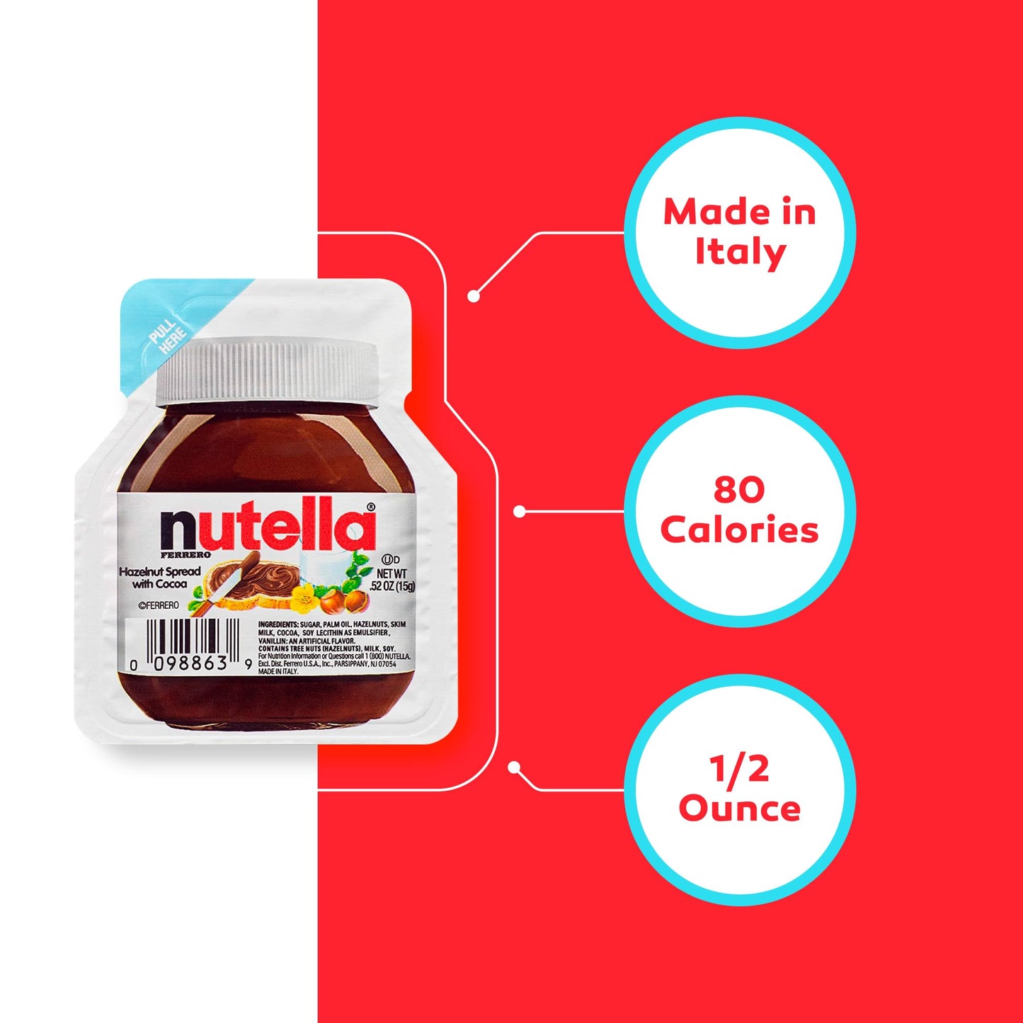 Nutella Chocolate Hazelnut Spread. Mini Nutella Pack To Go. Perfect Portion Control (Just  Oz) 80 Calories Per Nutella Single Cu